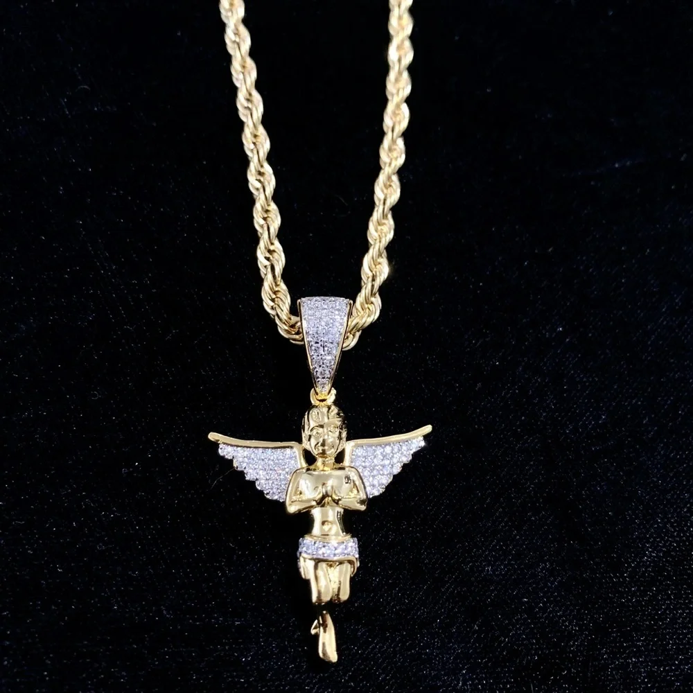 ANGEL FULL DIAMONDS CZ 18K GOLD CHAIN MADE IN ITALY *LIFETIME WARRANTY*
